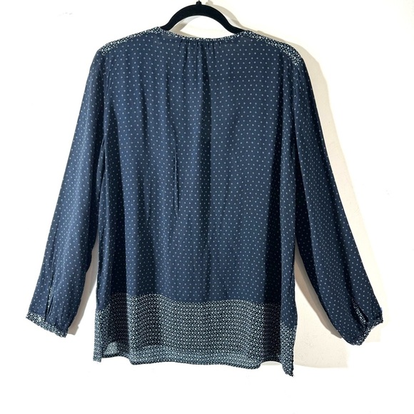 J.Jill Navy Blue Print Rayon V-neck Tunic Blouse - Picture 5 of 9